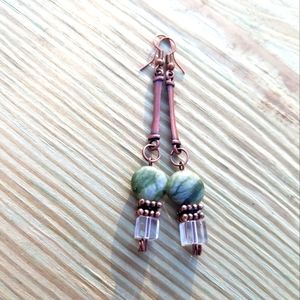 Serpentine Gemstone Earrings on Antiqued Copper w/crystal accents